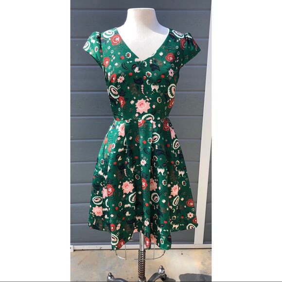 green floral satin dress